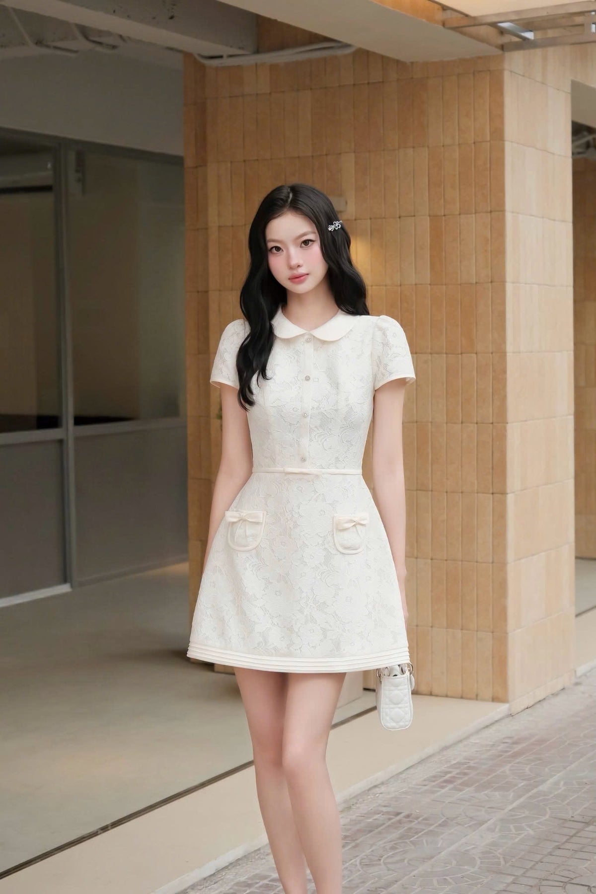 리본 포켓 레이스 원피스
