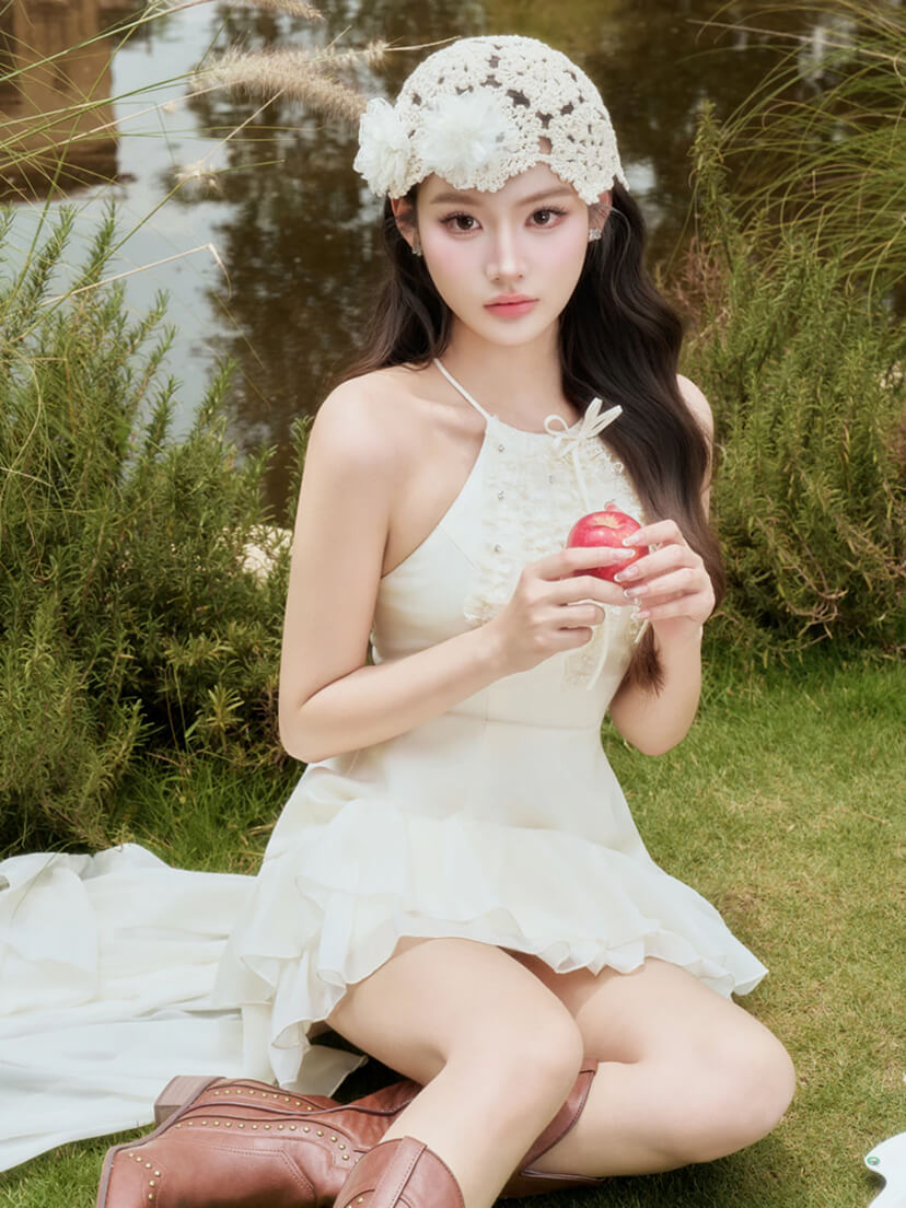 홀터넥 머메이드 뮬렛 플레어 롱 원피스