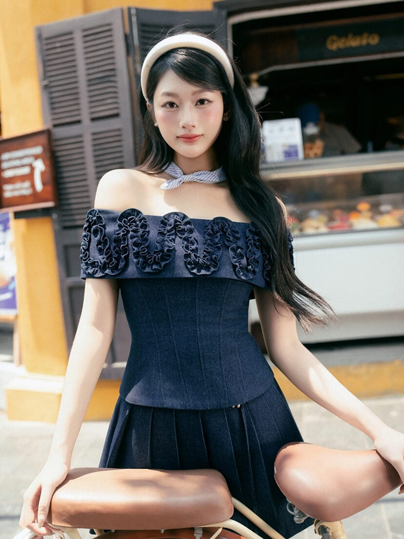 데님 오프숄더 프릴 블라우스 · 여성스러운 데일리룩
