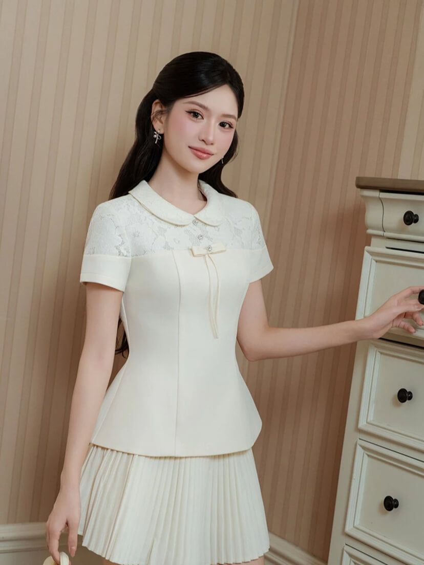 레이스 배색 카라 포인트 블라우스